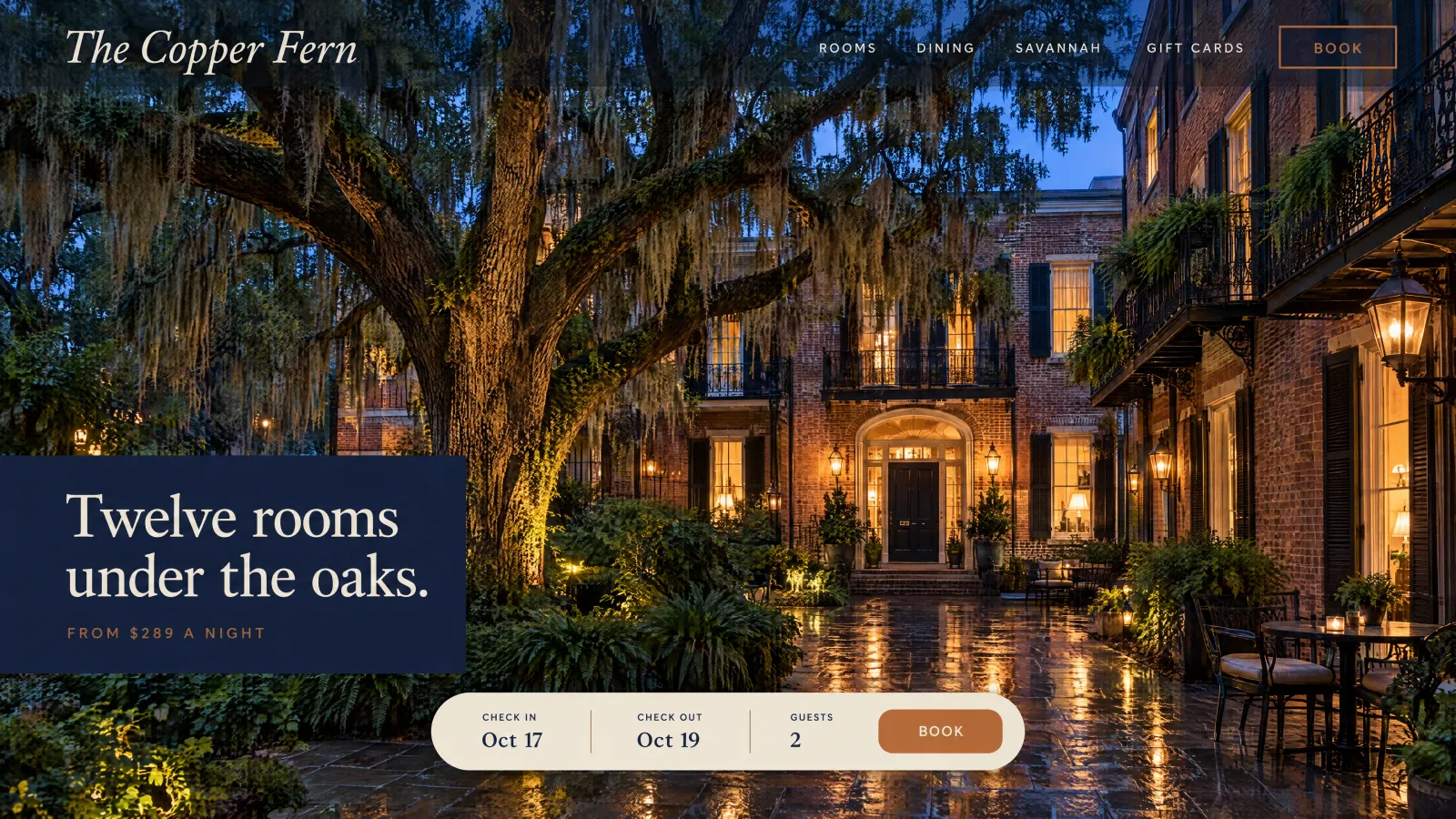 The Copper Fern, boutique hotel in Savannah, GA: its showcase site.