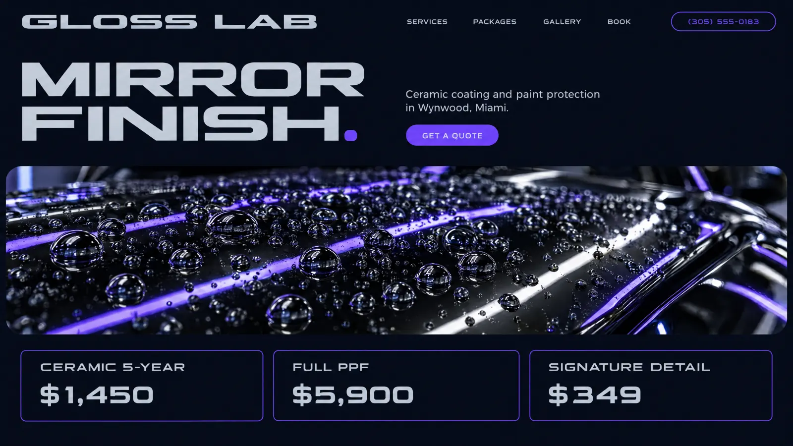 Gloss Lab, ceramic coating and paint protection in Miami, FL: its showcase site.