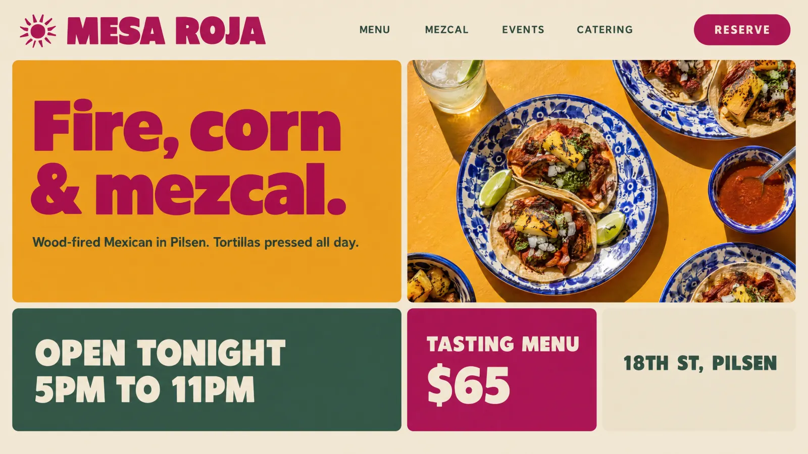 Mesa Roja, modern mexican and mezcal bar in Chicago, IL: its showcase site.